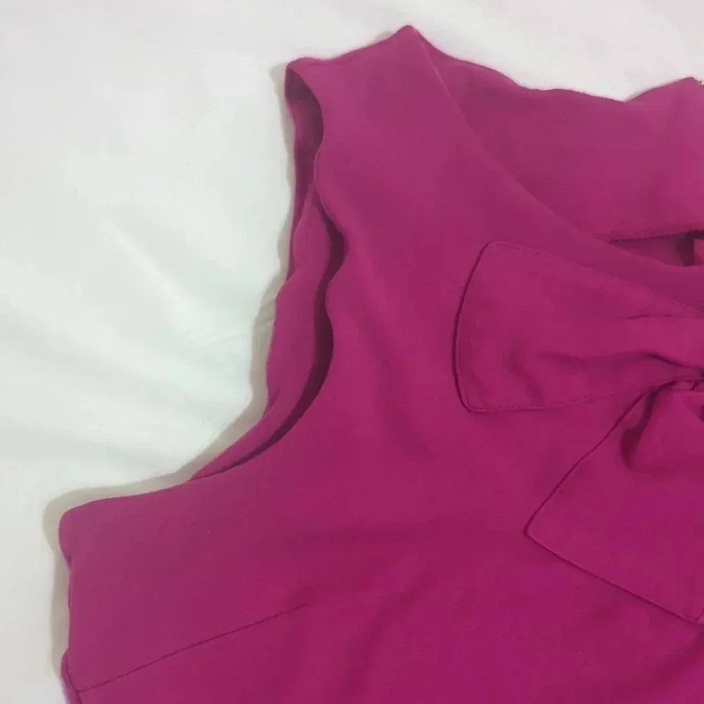 Banana Republic Sleeveless Bowtie Blouse, Color Magenta Size L - Picture 4 of 14